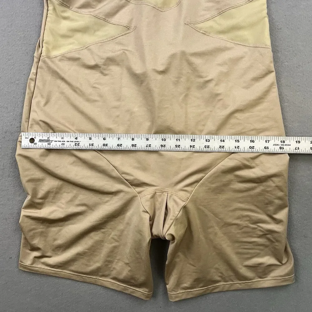 Shape By Cacique Open Bust Thigh Shaper Body Suit Size 22/24 Beige Tan Stretch